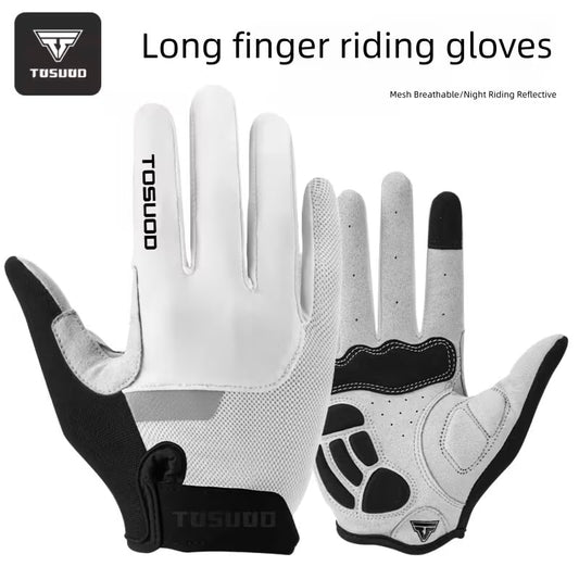 Guantes de Ciclismo de Dedo Largo Reflectantes Blanco y Negro