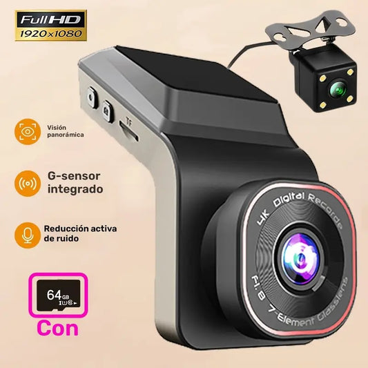 Cámara Dual ESPONER 720p — Grabación Delantera & Trasera, Pantalla Oculta LED 5 cm, Visión Nocturna HDR, Grabación en Bucle, Sensor de Choque