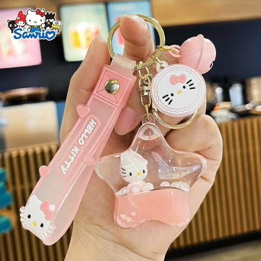 Llavero Hello Kitty Rosa Sanrio – Diseño Anime Adorable de Estrella con Arena, Acrílico y Borla - Accesorio para Mochilas y Llaves de Mujer - Regalo Ideal