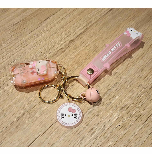 Llavero Hello Kitty Rosa Sanrio – Diseño Anime Adorable de Diamante con Arena, Acrílico y Borla - Accesorio para Mochilas y Llaves de Mujer - Regalo Ideal