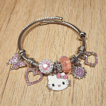 Pulsera Hello Kitty Kawaii con Encantos – Gato, Corazón y Mariposa