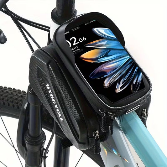 Bolsa Delantera Impermeable para Bicicleta con Compartimientos Negra