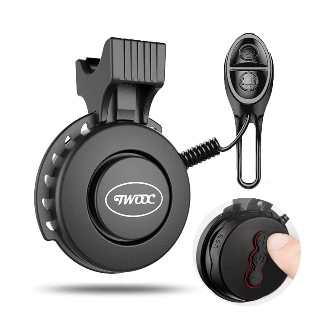 Bocina Eléctrica USB Recargable para Bicileta - 120 dB - Timbre con 4 modos de sonido - Impermeable - Accesorios Ciclismo - Negro