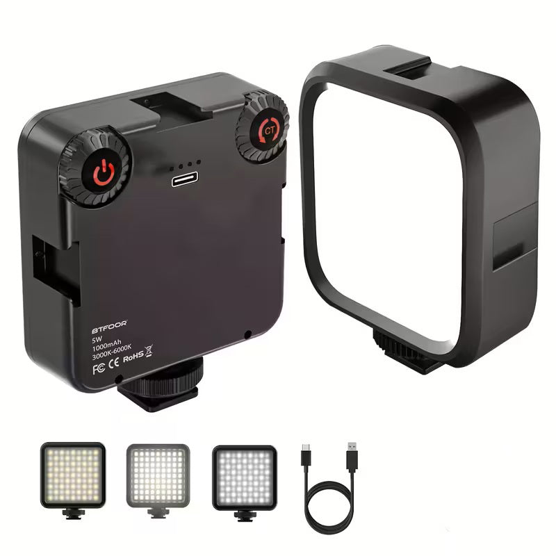 Luz de Video - Zapata fría – Recargable y Portátil – Iluminación Profesional – Fotografía – Softbox - Bicolor, tonalidad fría y cálida - 3 Niveles de luz ajustables - 3000K a 6500K para Cámara DSLR, GoPro, Celular - Vlogging, Streaming y más