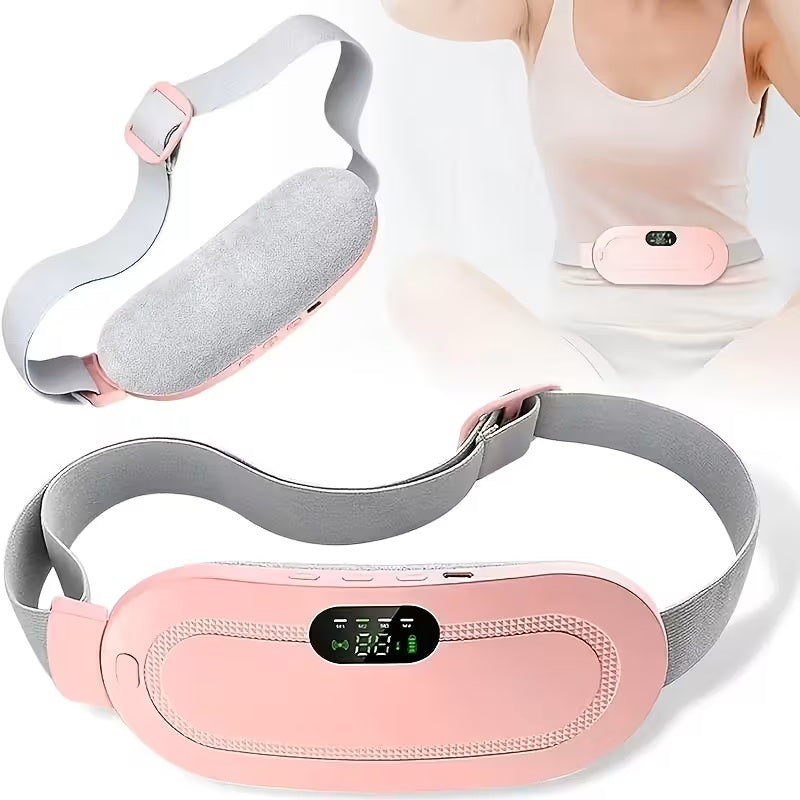 Masajeador Abdominal Recargable USB – Almohadilla térmica menstrual - Masajear Cintura, Vientre/Abdomen - 3 Temperaturas + 4 Modos de Vibración – Portátil - Rosado