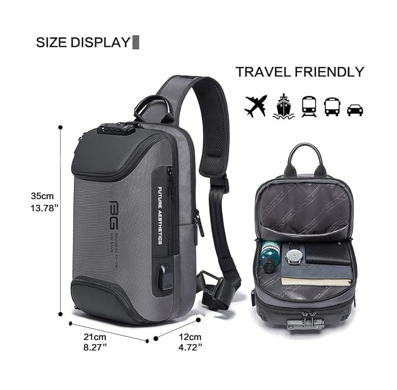 Mochila Bandolera Antirrobo BANGE Impermeable con USB