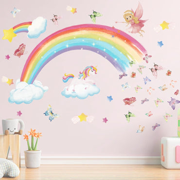 Stickers Pared Niñas Arcoíris, Mariposas y Unicornio 69pz