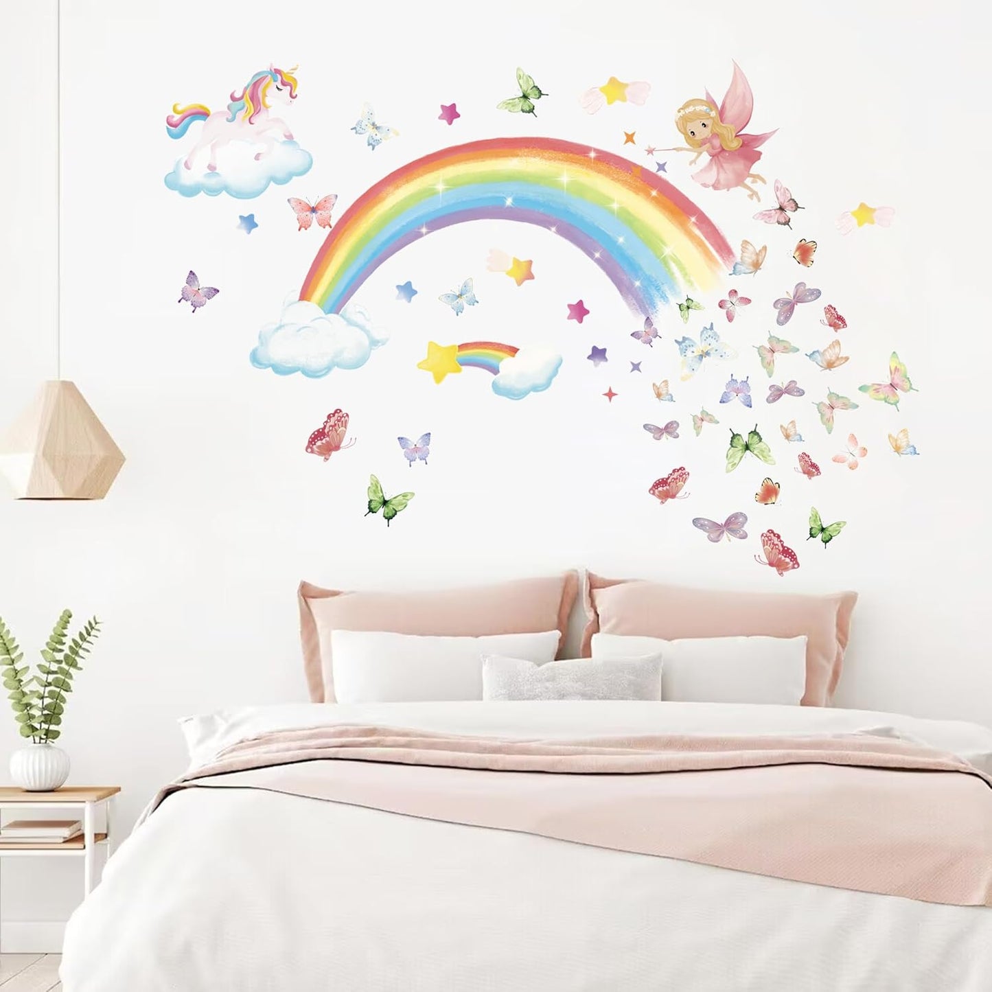 Stickers Pared Niñas Arcoíris, Mariposas y Unicornio 69pz