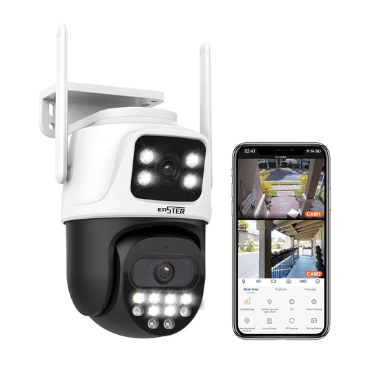 Cámara Dual de seguridad - Visión 360° - WiFi - interiores y exteriores - Resolución UHD 2K, 6MP