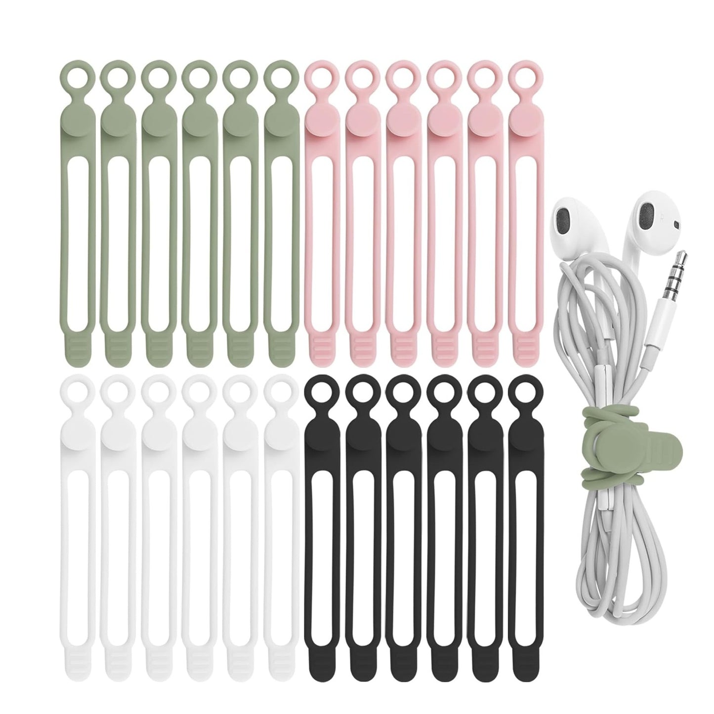 Bridas Elásticas de Silicona Reutilizables - Organizador de cables de dispositivos móviles - 4 Colores