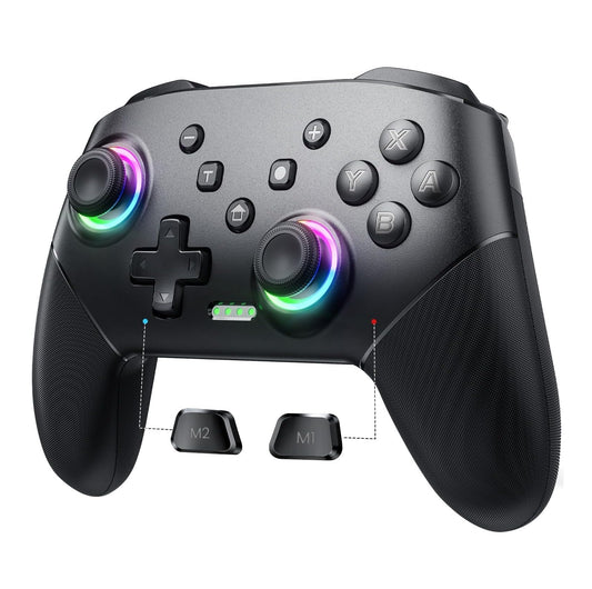 Control Inalámbrico Pro para PC, Nintendo Switch, Dispositivo Android y iOS - Gamepad con LED RGB de 9 colores - Vibración HD - Batería 1000 mAh