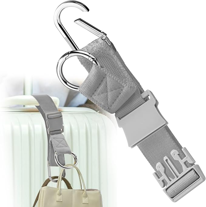 Gancho y Hebilla en D - Correa para enganchar artículos de viaje - Agarre Elástico para Chaquetas, Maletas y Accesorios