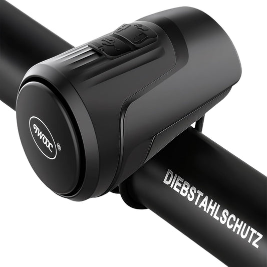 Bocina Eléctrica USB Recargable para Bicileta - 125 dB - Alarma Antirrobo - Timbre con 1 modo de sonido - Impermeable - Accesorios Ciclismo - Negro