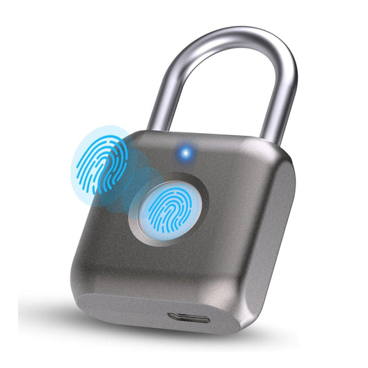 Candado Smart Biométrico – 20 Huellas, USB, Impermeable – Plata