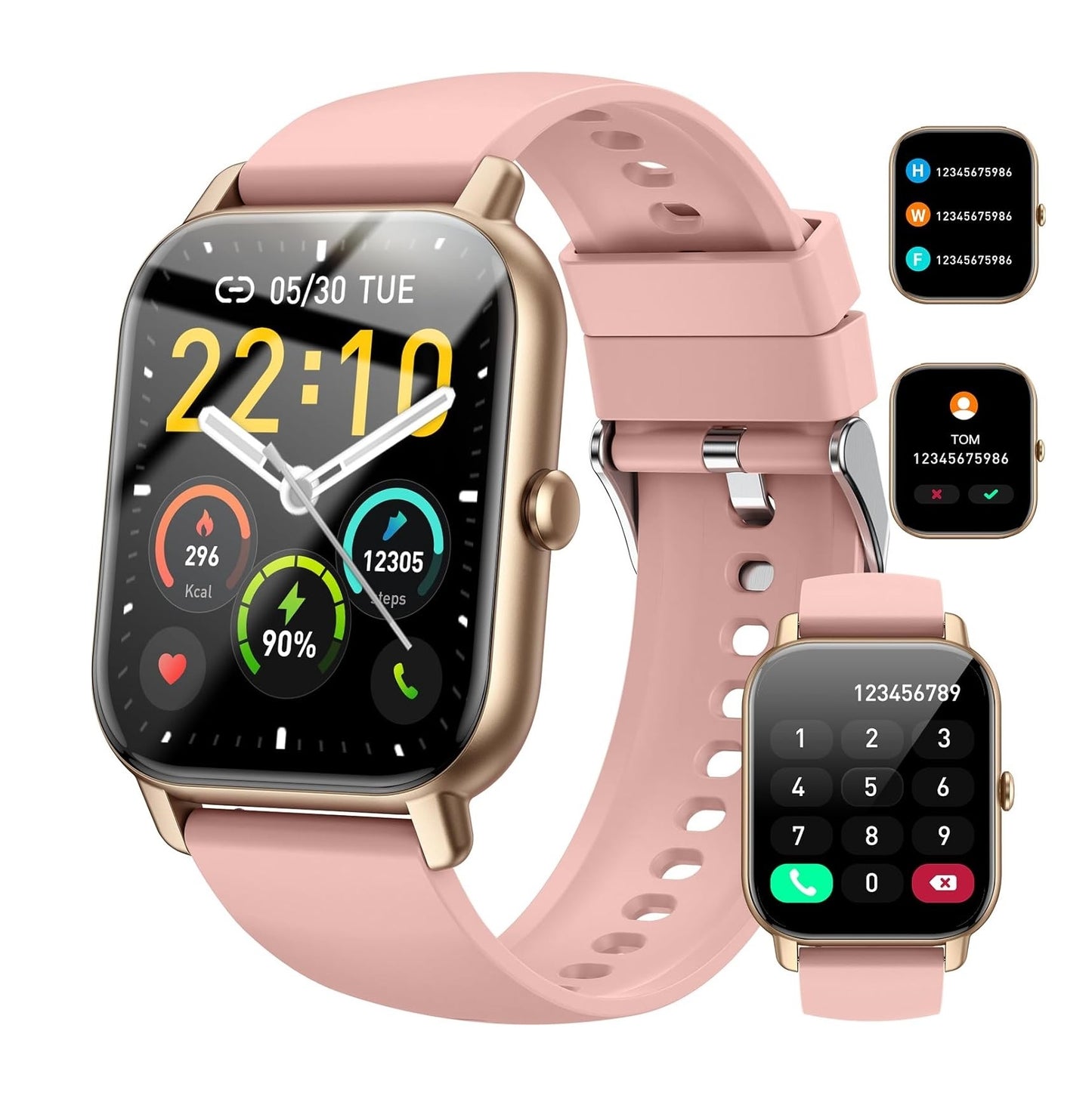 SmartWatch Nerunsa P66D 1.85" con Llamadas, 100+ Modos Deportivos y Resistencia al Agua IP68 - Dorado y Rosa