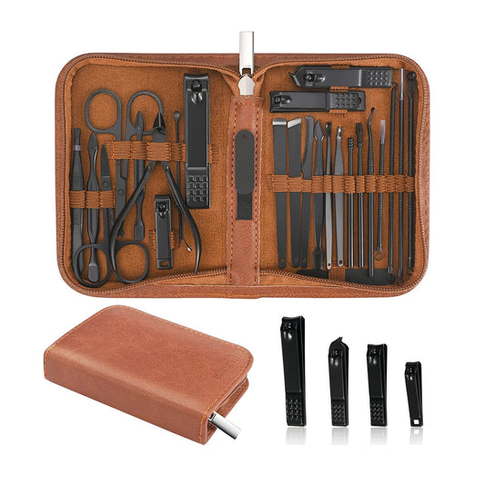 Juego de Manicura, Pedicura y Cuidado Facial Profesional - 26 Piezas - Kit Completo - Estuche de Viaje - Accesorios para Hombre y Mujer