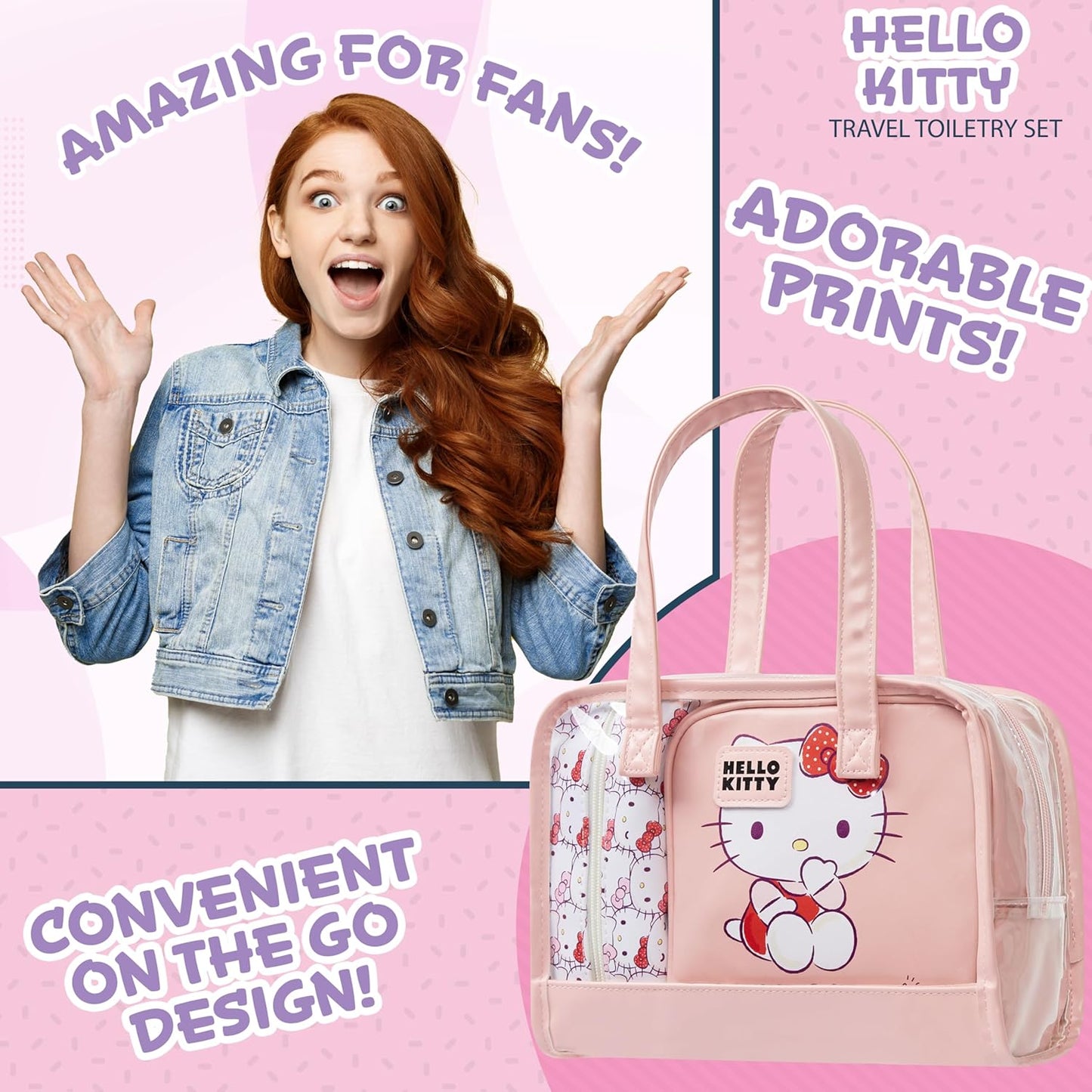 Neceser y Bolsa de Maquillaje Hello Kitty – Set de 3 Piezas Rosado