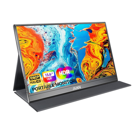 Monitor Portátil 15,6" FHD 1080P - Ultra Delgado - Plug & Play - IPS con HDR, USB-C y Mini HDMI JACK 3.5mm - Compatibilidad universal, Laptop, PC, Celular, Mac, Consolas y más - Con cubierta inteligente y altavoces