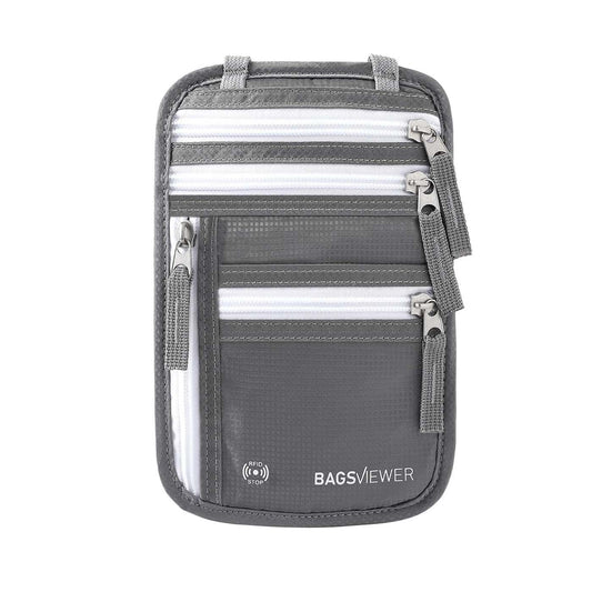 Cartera de Viaje Antirrobo - con bloqueo RFID – Ligera, Moderna y Segura - Soporte para pasaporte, fácil de ocultar - Accesorios de Viaje - Gris Claro
