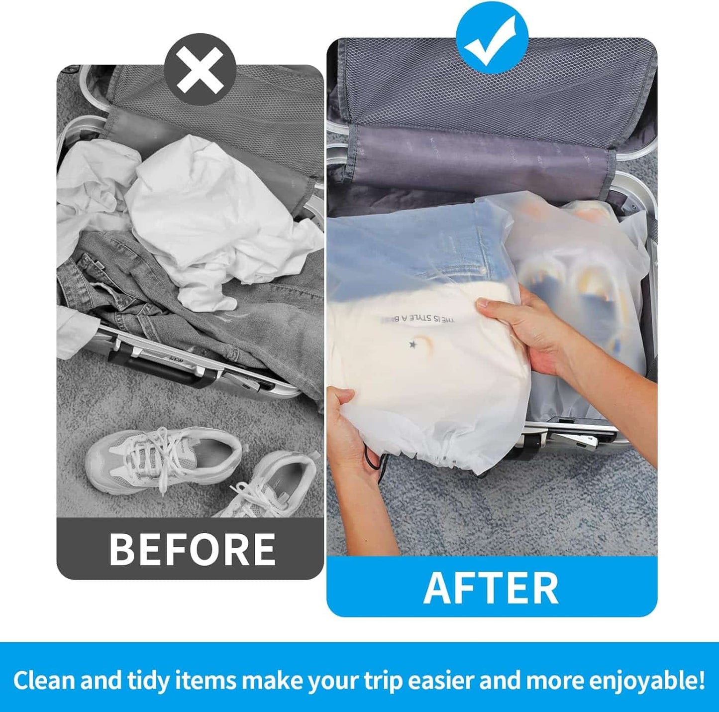 Bolsas Translúcidas Reutilizables 5pz 30x40cm Impermeables Viaje