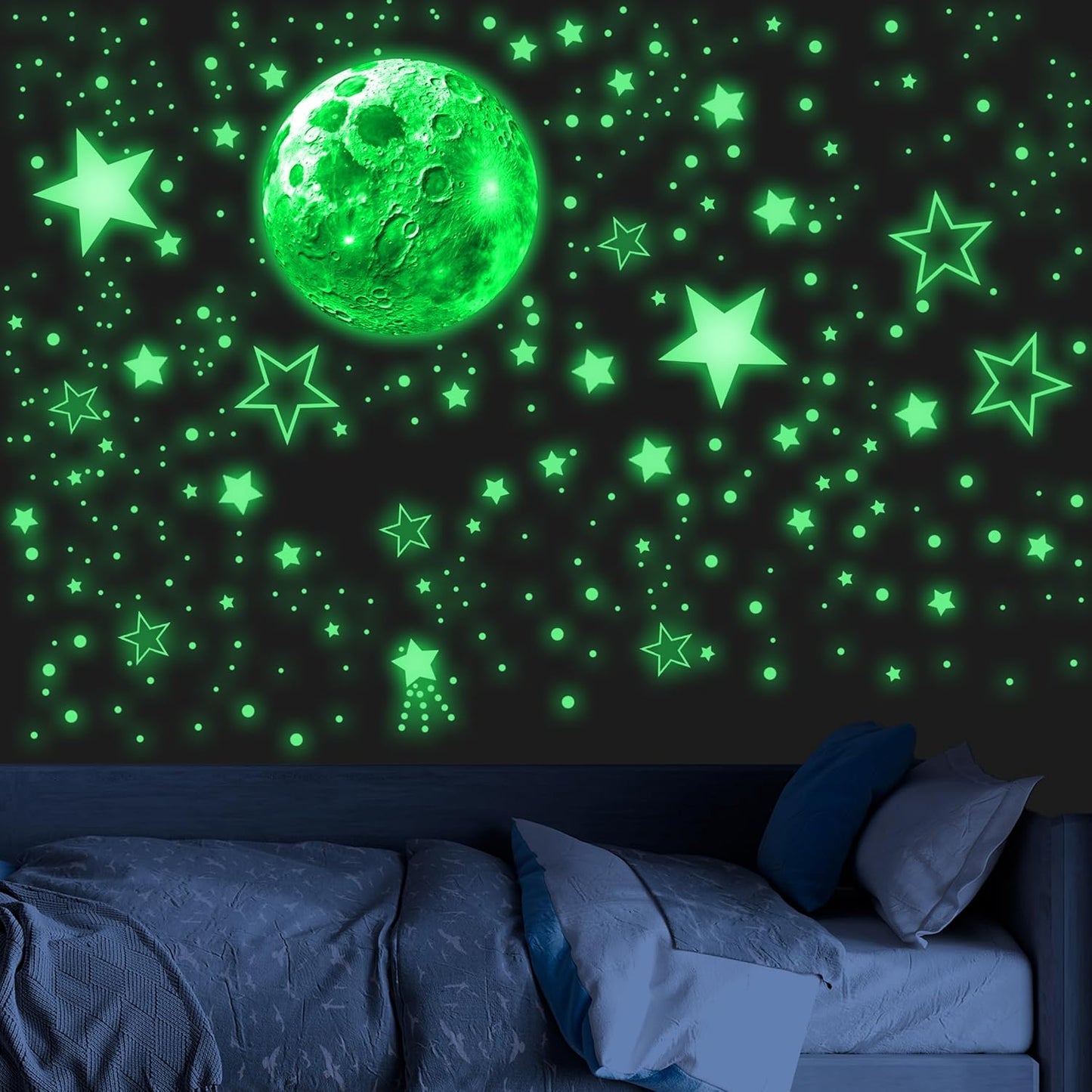 Calcomanías Luminosas - 965 Estrellas y Luna que Brillan en la Oscuridad para Habitaciones Infantiles - brillan en la oscuridad - Stickers luminosos para la noche