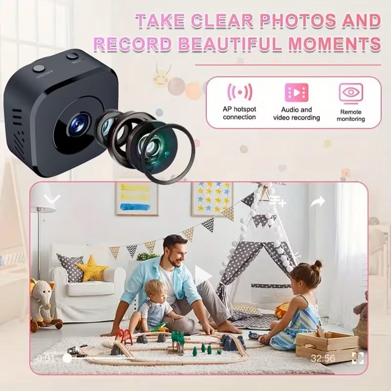 Cámara de Seguridad WiFi 480P con Visión Nocturna y Detección de Movimiento Negra