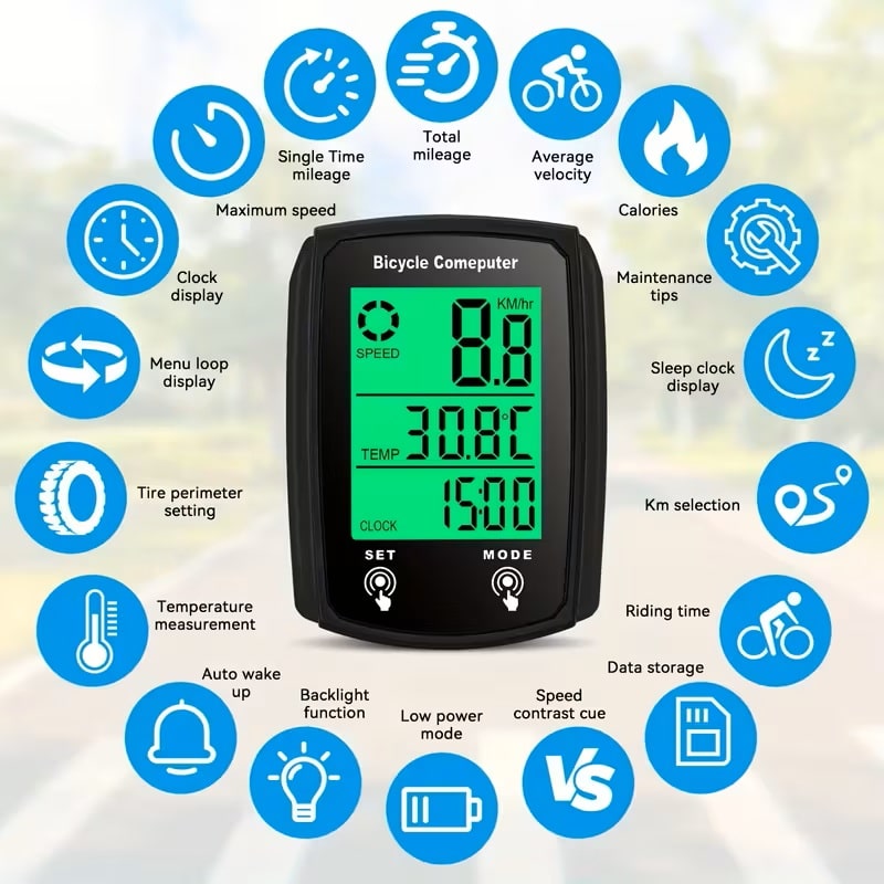Computadora de Bicicleta LCD - Velocímetro y Odómetro Negro