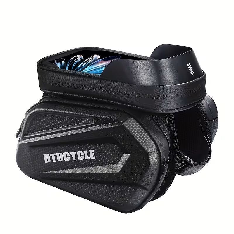 Bolsa Delantera Impermeable para Bicicleta con Compartimientos Negra