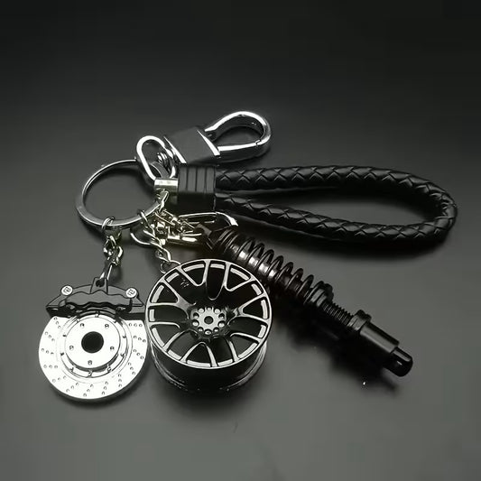 Llavero Temático de Autos de Carrera de Metal con Diseño Mecánico Negro
