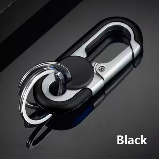 Llavero Mosquetón Smart - Aleación de aluminio - Doble anillo - Elegante - Organizador de Llaves Minimalista - Para colgar en la cintura - Resistente - Negro