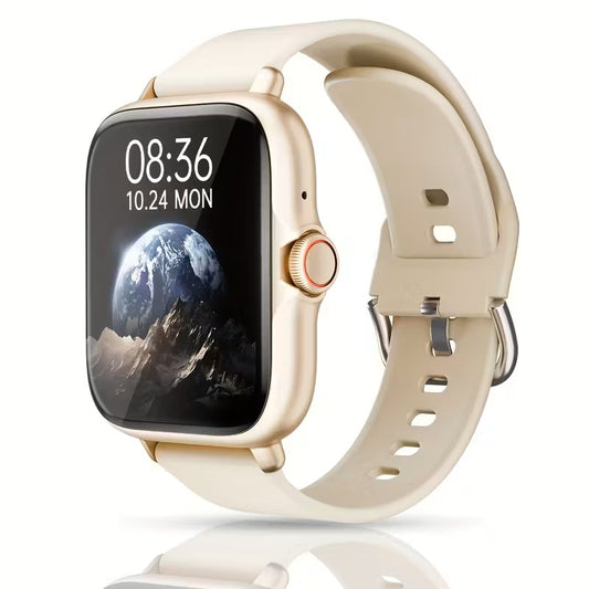 Smartwatch 1.83" DESERTCAT – Pantalla Táctil Completa, Llamadas, Podómetro y Monitoreo de Salud - Dorado y beige