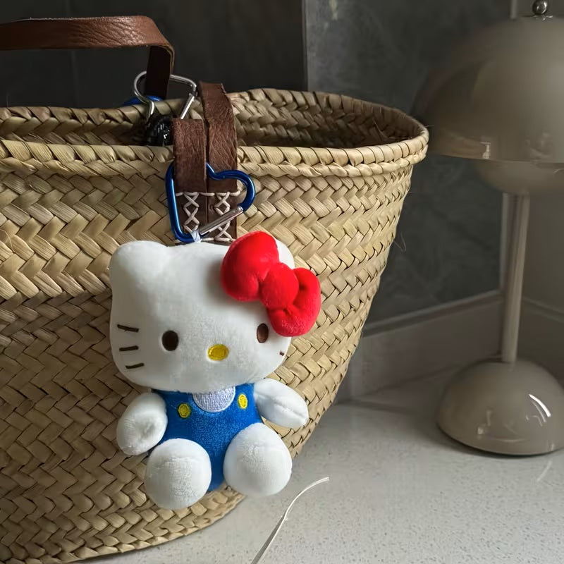 Llavero Peluche Hello Kitty Sanrio - Ojos Expresivos – Felpa Suave Blanco & Azul con Orejas Esponjosas y Lazo de Corazón - Juguete Coleccionable Kawaii – Regalo para Mujer
