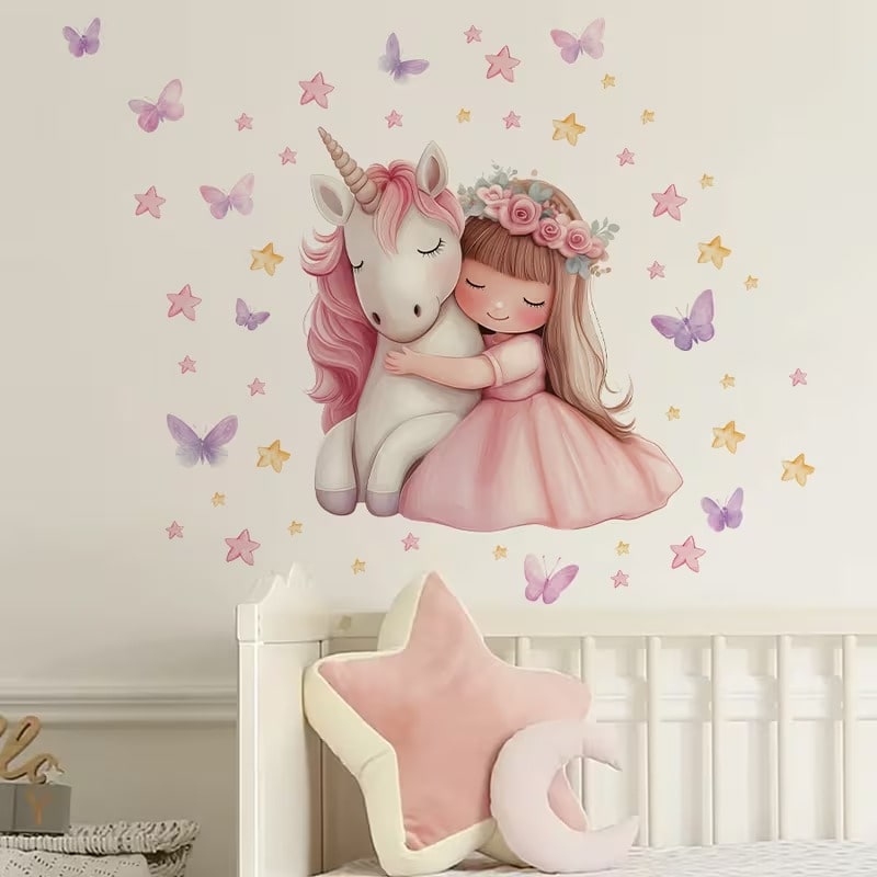 Calcomanías Decorativas de Princesa y Unicornio para Dormitorio de Niña