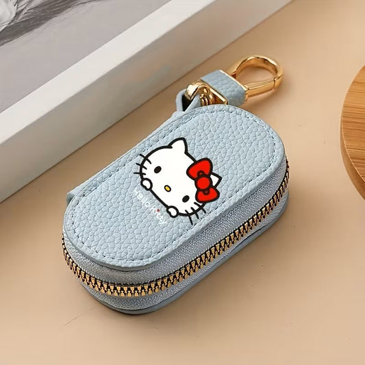 Monedero Hello Kitty Sanrio – Diseño Adorable - Cuero Sintético Texturizado, Cierre Dorado con Gancho - Ideal para Llaves, dinero y más - Celeste