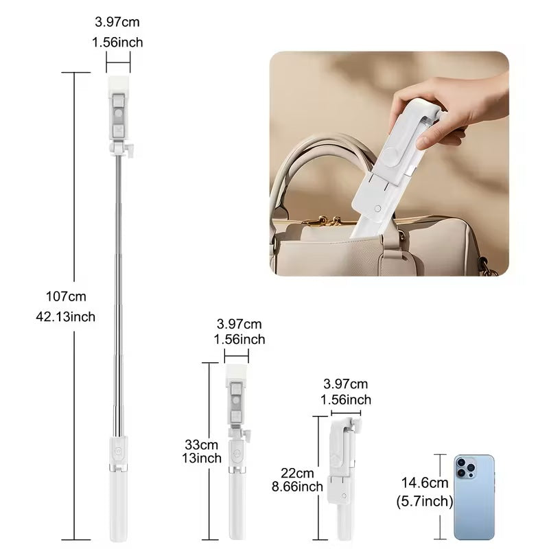 Selfie Stick 3 en 1 con Trípode y Luz LED para Vlogging Blanco