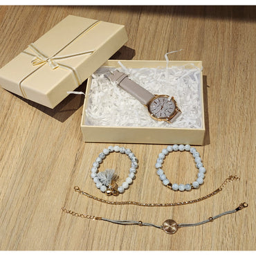 Set de Accesorios para Mujer 5pz Reloj y Pulseras Rose Gold Piedra Gris