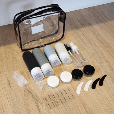 Set de 18 Botellas y Atomizadores de Viaje – Rellenables y Antifugas