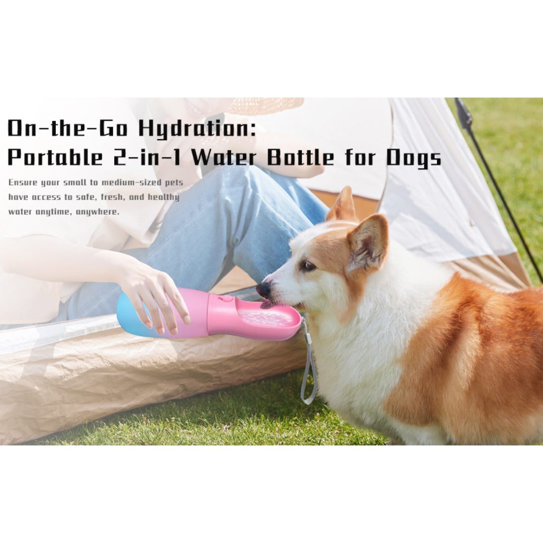 Botella Agua Portátil para Perros 19oz con Comedero Integrado - Rosa Azul