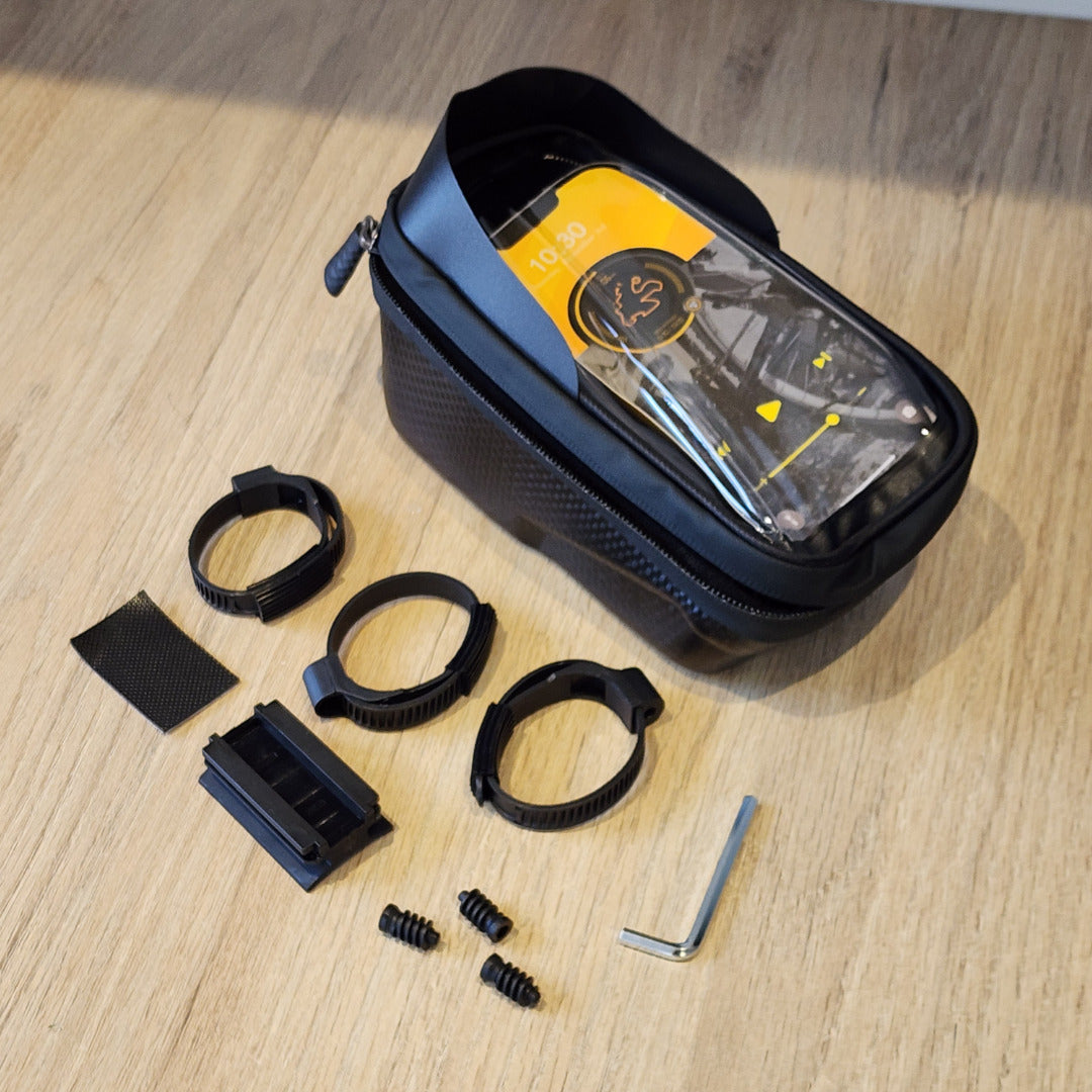 Bolsa Frontal Bicicleta Negra Carcasa Dura con Compartimentos