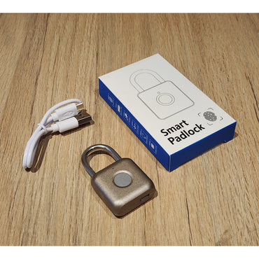 Candado Smart Biométrico – 20 Huellas, USB, Impermeable – Plata
