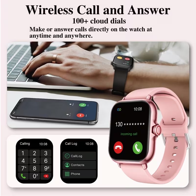 Smartwatch 1.83” con Llamadas y Monitoreo de Salud Dorado y Beige