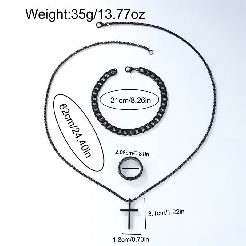 Set de Accesorios de Moda para Hombre 5 Piezas - Reloj Pulsera Anillo Collar Billetera - Negro