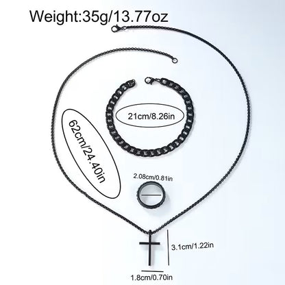 Set de Accesorios de Moda para Hombre 5 Piezas - Reloj Pulsera Anillo Collar Billetera - Negro