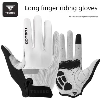 Guantes de Ciclismo de Dedo Largo Reflectantes Blanco y Negro