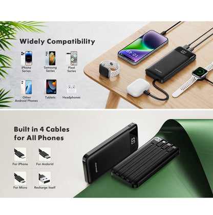 Power Bank 10000mAh 4 Cables Integrados USB-C Carga Rápida Blanco