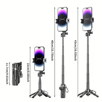 Selfie Stick 3 en 1 de Aluminio con Trípode y Control Bluetooth Negro