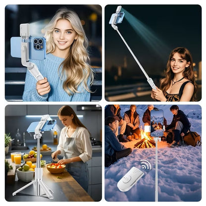 Selfie Stick 3 en 1 con Trípode y Luz LED para Vlogging Blanco