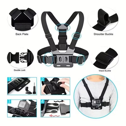 Kit PRO de Soportes para Pecho y Cabeza 6 Piezas para Cámaras de Acción