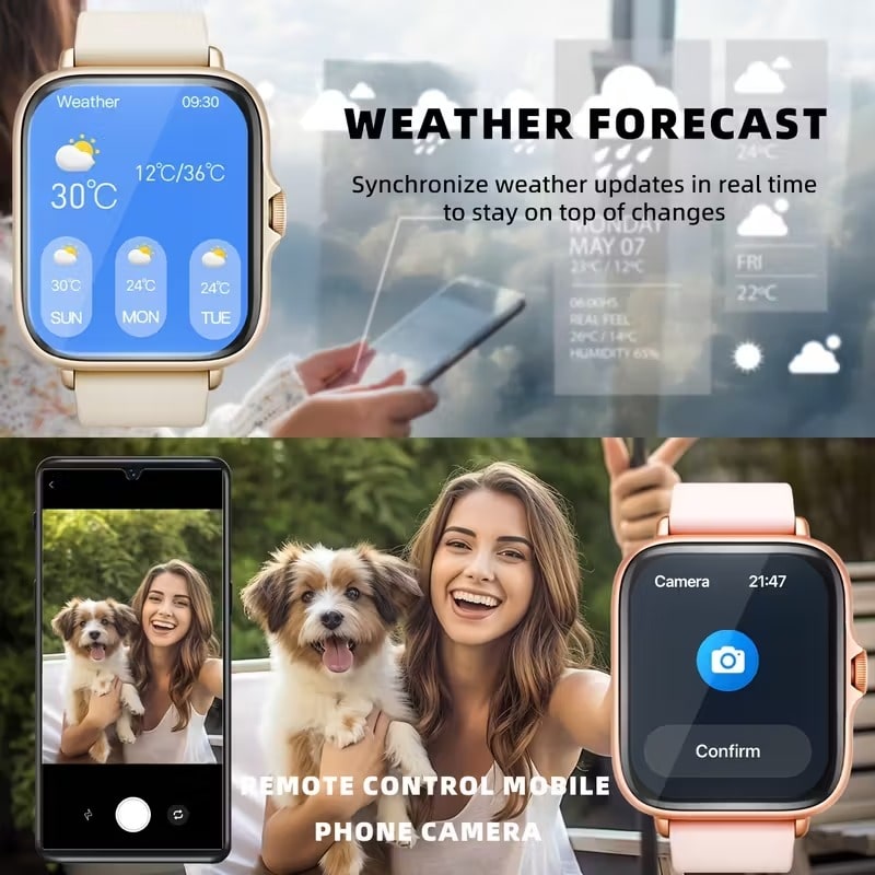 Smartwatch 1.83” con Llamadas y Monitoreo de Salud Dorado y Beige