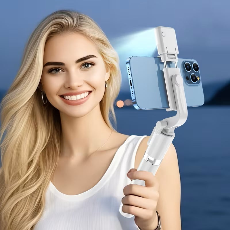 Selfie Stick 3 en 1 con Trípode y Luz LED para Vlogging Blanco